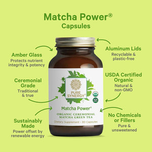 PURE SYNERGY Matcha Power | Organic Matcha Green Tea Capsules | Ceremonial Grade Supplement with EGCG | for Enhanced Energy & Alertness (90 Capsules)