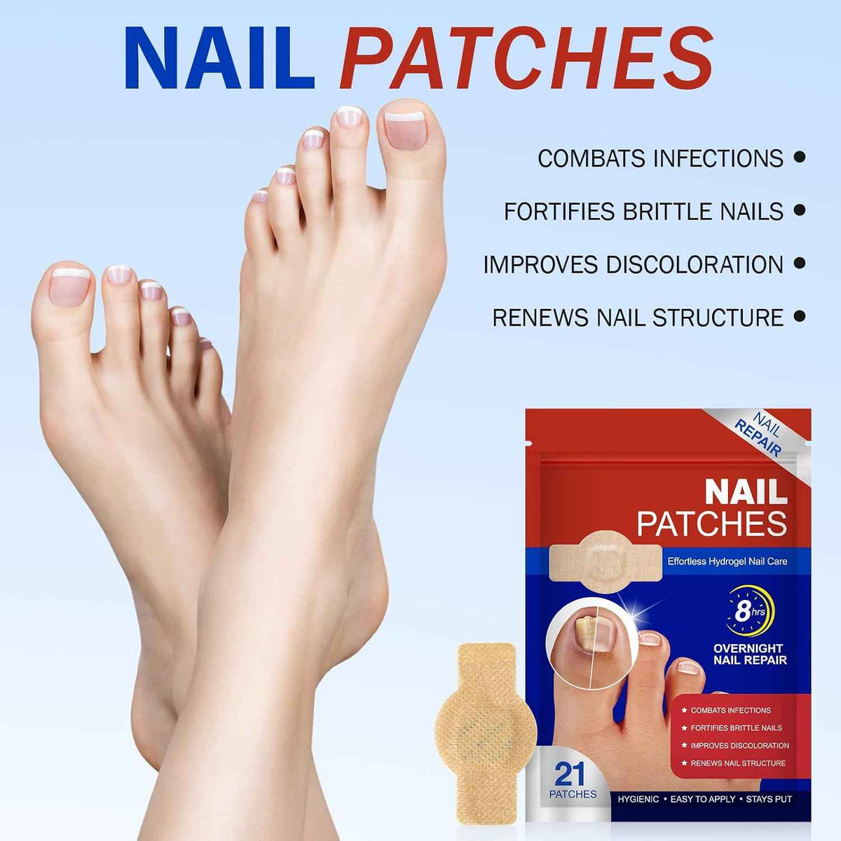 Nail Patches, 21 Pcs Toenail Care Patches Overnight Nail Care, Support the Appearance of Dry, Rough, & Brittle Toenails, Moisturizing Dry Nails for Men and Women