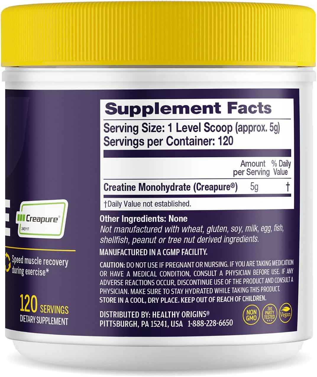 Healthy Origins Creatine Monohydrate Creapure Powder, 600g