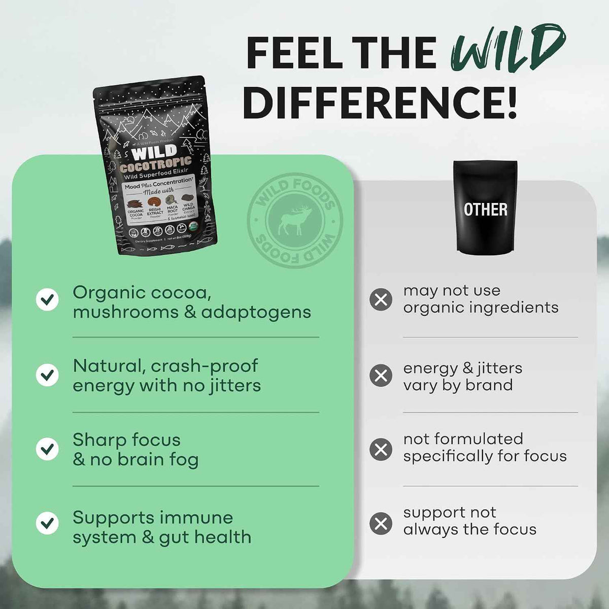 Organic Cocotropic Mushroom Hot Cocoa - Mushroom Coffee Alternative | Sugar Free Hot Chocolate | Organic Cocoa Powder, Reishi Mushrooms, Chaga, Maca Root, Turmeric | Delicious Sustained Focus, Energy & Mood Without Jitters | 16oz