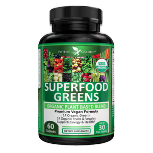 Potent Garden Organic Superfood Greens, Fruit and Veggies Supplement Rich in Vitamins & Antioxidants with Alfalfa, Beet Root & Tart Cherry to Boost Energy, Immunity & Gut Health, Greens Tablets 60 Ct Potent GardenBuy Supplements Australia