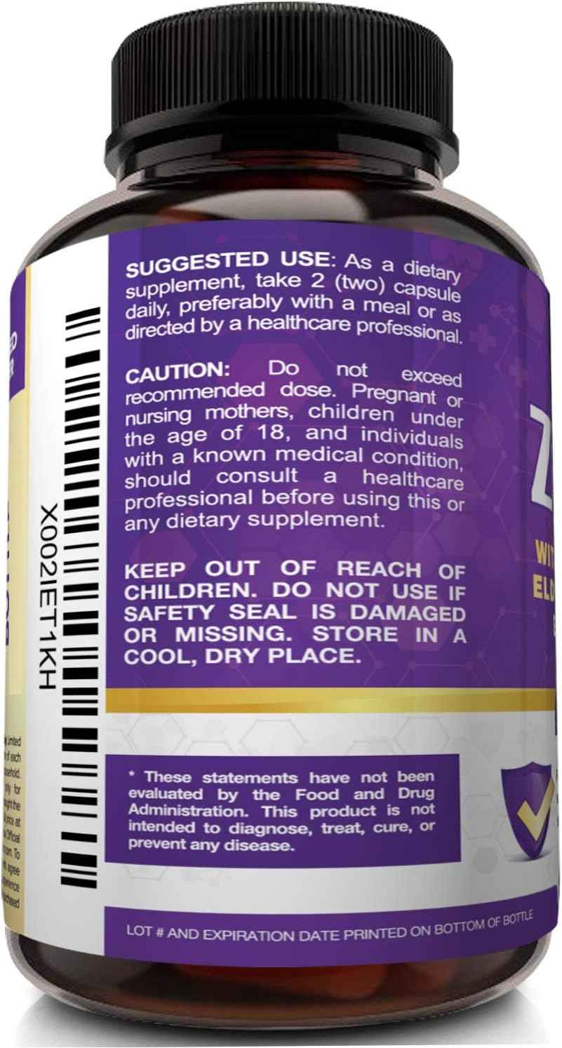 NutriFlair Zinc 50mg - with Vitamin C, Elderberry, Echinacea Purpurea Extract, Zinc Oxide - Compare with picolinate, Citrate, Oxide - Complete Immune Support Formula Pills with 4 Immune Defense