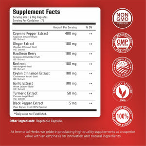 Immortal Herbs Cayenne Pepper Capsules w/Garlic, Ginger, Hawthorn, Turmeric, Cinnamon, Beet Root and Black Pepper Extract, 150 Cayenne Capsules, Non-GMO & Gluten Free Capsaicin Supplement Immortal Herbs buy supplements Au