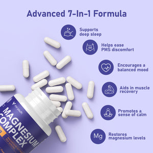 Magnesium 7 Complex for Women 1600mg, Magnesium Glycinate 600mg 7 High Absorption Magnesium Supplement with Citrate, Malate, Chelate, Taurate, Gluconate, Aspartate & Ascorbate for Sleep, 60 Capsules VIVI Youth buy supplements Au