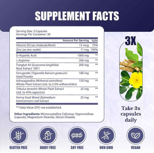 T-Forge | Supplements for Men | Male Energy Support | Tongkat Ali, Folic Acid, L-Arginine, Tribulus Terrestris, Ashwagandha, Fenugreek. 30 Days Supply. 90 Capsules