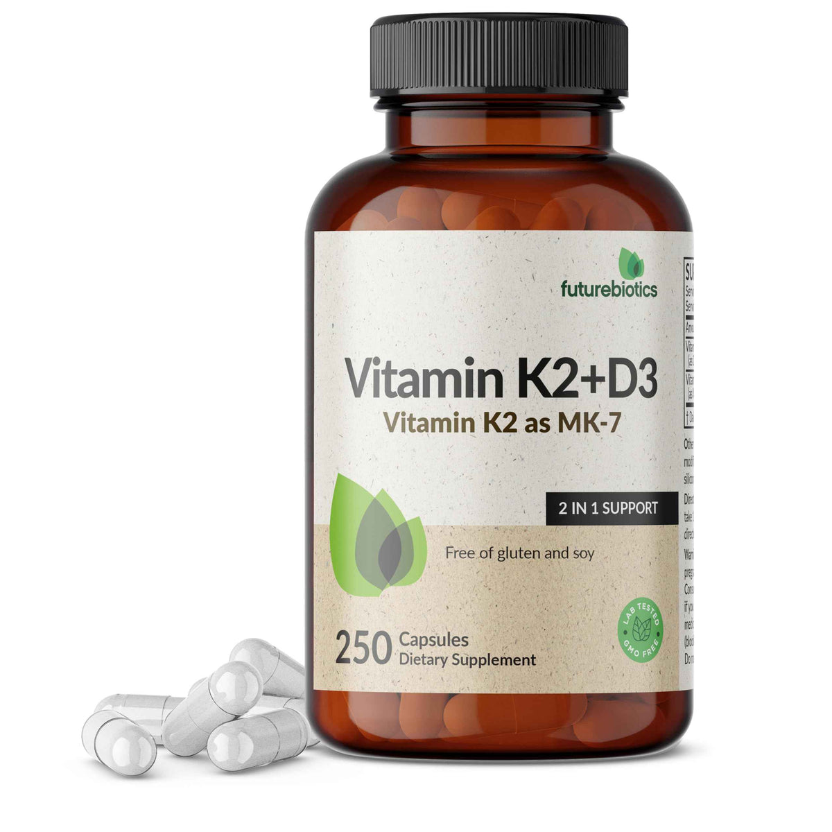 Futurebiotics Vitamin K2 (MK7) with D3 Supplement - Non-GMO Formula - 5000 IU Vitamin D3 & 90 mcg Vitamin K2 MK-7, 120 Vegetarian Capsules