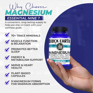 The Food Movement Co. Black Earth Magnesium Essential Nine - Vegan Capsules with Magnesium Glycinate, Citrate, Malate and More - 9 Bioactive Forms for Optimal Health (30 Count) THE FOOD MOVEMENT CO. buy supplements Au