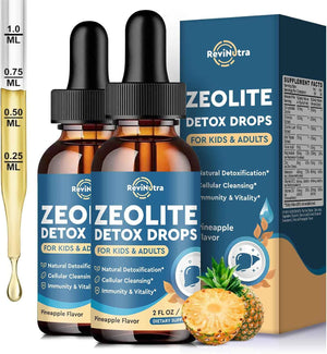 Zeolite Detox for Kids and Adults, Zeolite Clinoptilolite Liquid Drops with Chlorella, Magnesium, Zinc, Methy Vitamin B12 & D3, Gut Liver Detox Cleanse, Immunity, Pineapple Flavor 4 Fl Oz