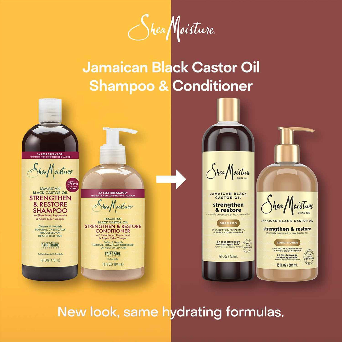 SheaMoisture Shampoo & Conditioner Set, Jamaican Black Castor Oil | Strengthen & Restore Repair Treatment for Dry, Damaged Hair | Wavy, Coily, Kinky & Curly Hair | Shea Butter, Peppermint & ACV