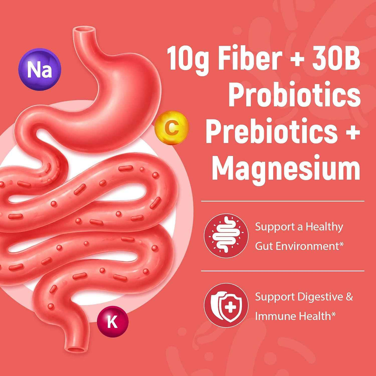 Migcopat 10G Fiber Gummies for Adults, with Probiotics & ACV, 30 Billion CFU, Prebiotic Inulin & Chicory Root, Vitamins C, D3, B3, B5, Magnesium, Zinc – Digestive & Gut Health, No Sugar, 60 Count