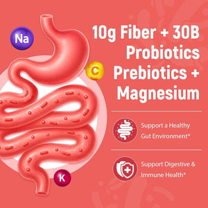 Migcopat 10G Fiber Gummies for Adults, with Probiotics & ACV, 30 Billion CFU, Prebiotic Inulin & Chicory Root, Vitamins C, D3, B3, B5, Magnesium, Zinc – Digestive & Gut Health, No Sugar, 60 Count
