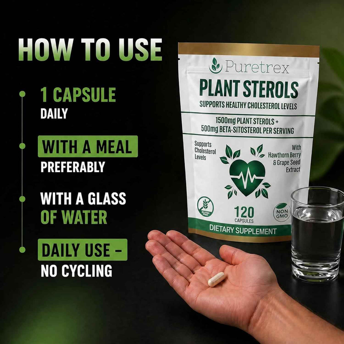 Plant Sterols Complex with Beta-Sitosterol, CoQ10, Hawthorn Berry & Grape Seed Extract, 120 Vegan Capsules, Cardiovascular Wellness & Cholesterol Balance Daily Support, Non-GMO, UK Made
