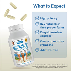 ANDREW LESSMAN Circulation, Vein Support for Healthy Legs 180 Capsules - High Bioactivity Diosmin, Butcher's Broom, Visibly Reduces Swelling and Discomfort in Feet, Ankles, Calves, Legs ANDREW LESSMANBuy Supplements Australia