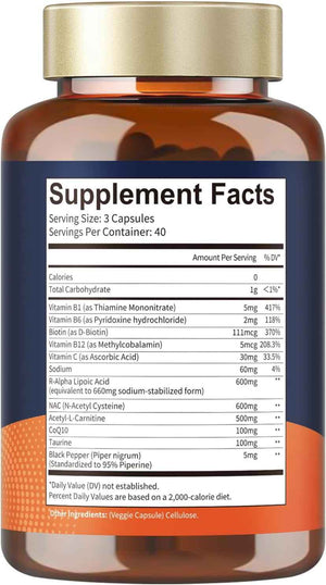 Totaria R Alpha Lipoic Acid 600mg - Stabilized ALA Supplement for Neuropathy Support Capsules, Nerve Health, Nervous System and Antioxidant, Non-GMO, Gluten Free, Vegan Safe 120 Counts