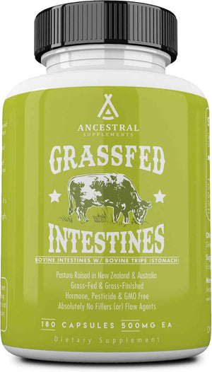 Ancestral Supplements Beef Intestines Capsules, Digestion Support, 180 ct | Natural digestive enzymes in this tripe supplement support acid reflux comfort, gut, intestine and digestive health.