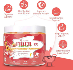 Migcopat 10G Fiber Gummies for Adults, with Probiotics & ACV, 30 Billion CFU, Prebiotic Inulin & Chicory Root, Vitamins C, D3, B3, B5, Magnesium, Zinc – Digestive & Gut Health, No Sugar, 60 Count