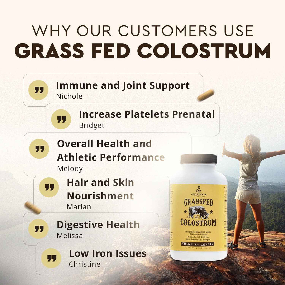 Ancestral Supplements FEM & Colostrum Bundle for Women – Supports Hormone Balance, Energy, Skin, Immunity & Digestion – Grass Fed, Pasture Raised Female Organ Blend with Bioactive Colostrum