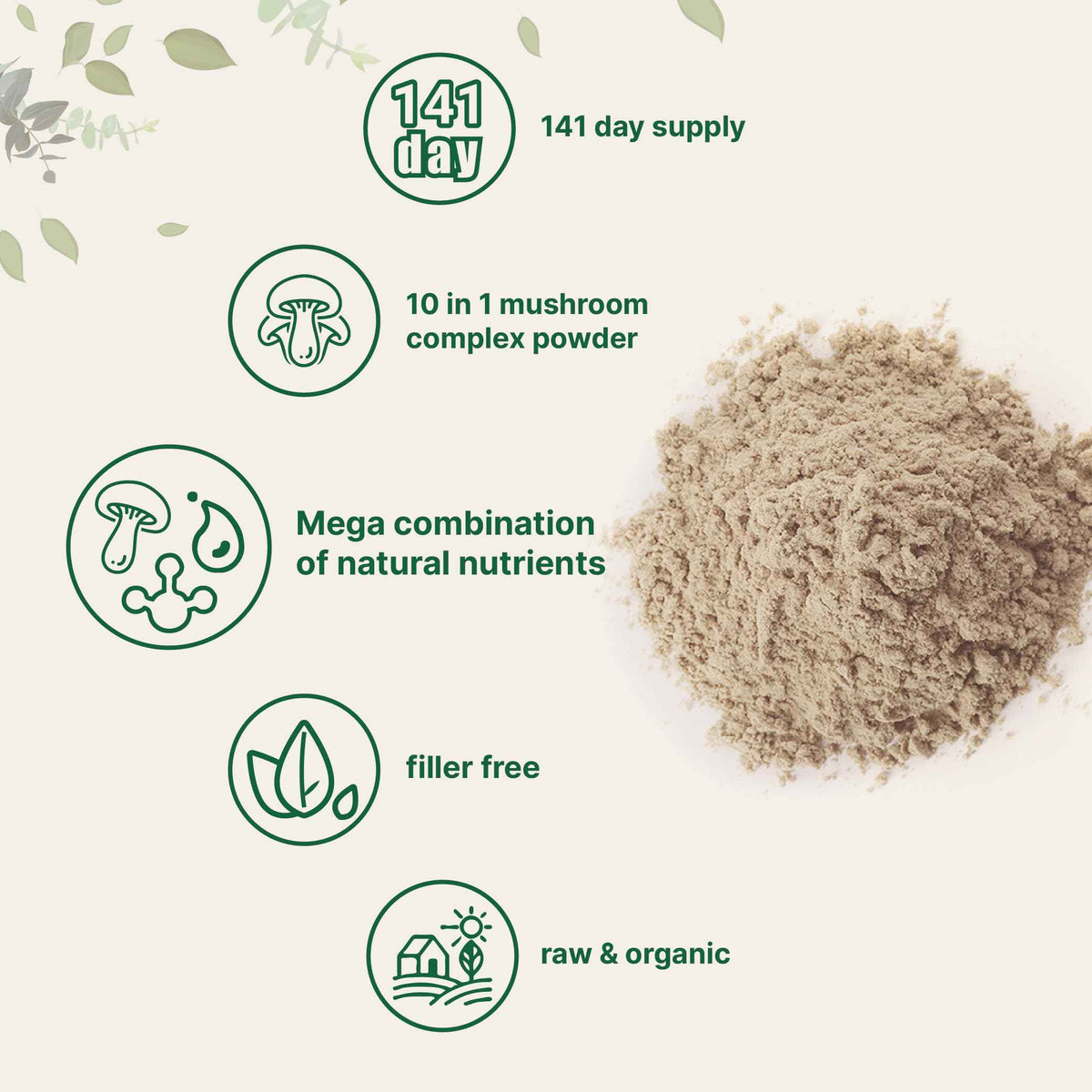 Micro Ingredients Organic Mega Mushroom Powder, 5oz (141 Days Supply) | 10-in-1 with Chaga, Lion’s Mane, Cordyceps & More | Great for Smoothies & Daily Use | Non-GMO, Vegan Friendly