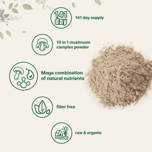 Micro Ingredients Organic Mega Mushroom Powder, 5oz (141 Days Supply) | 10-in-1 with Chaga, Lion’s Mane, Cordyceps & More | Great for Smoothies & Daily Use | Non-GMO, Vegan Friendly