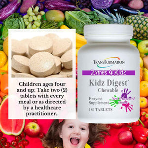 TRANSFORMATION THE GENESIS OF GOOD HEALTH Enzymes Kidz Digestive Enzyme Supplement Chewable, Promote Healthy & Complete Digestion & Elimination for Children, 90 Tablets
