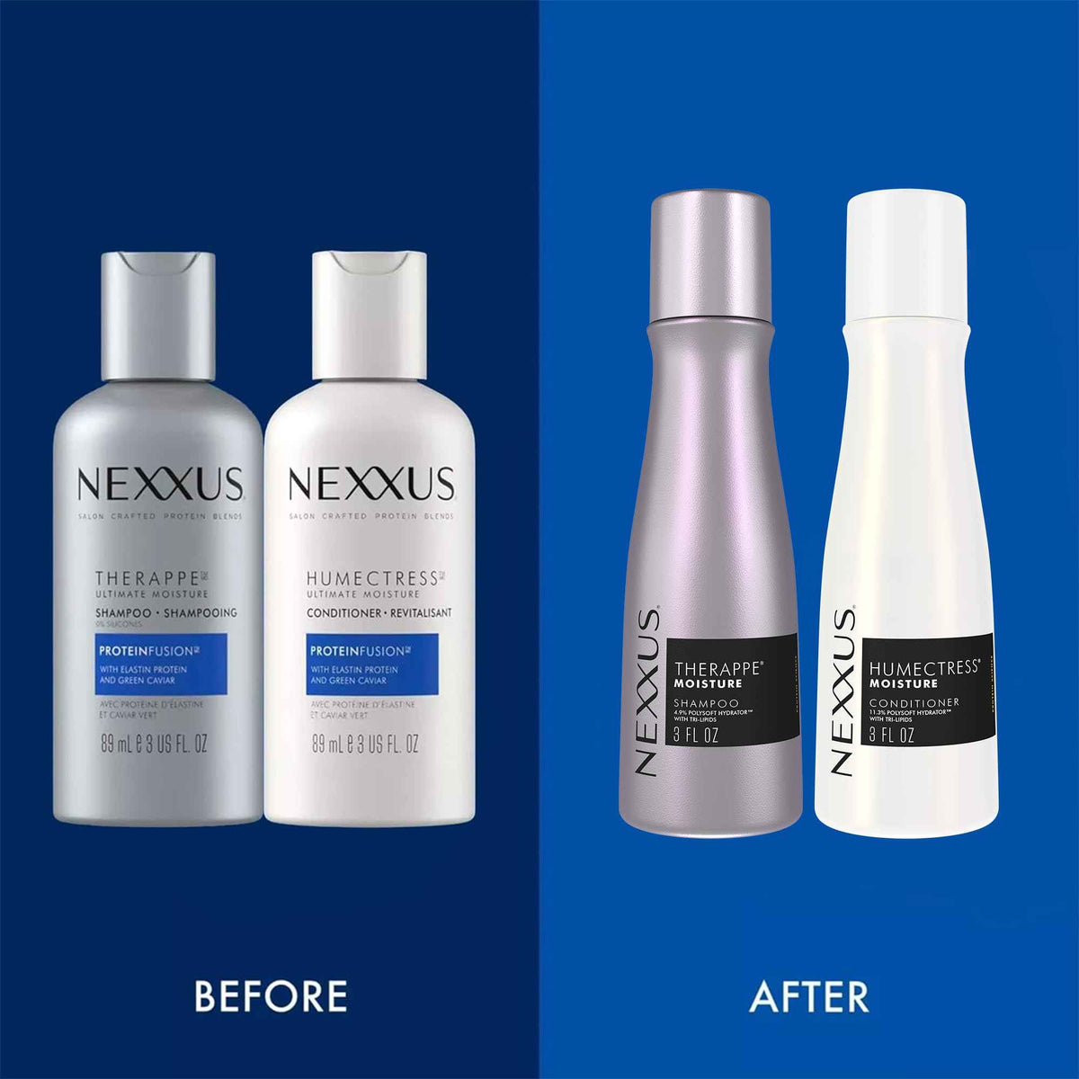 Nexxus Travel Shampoo and Conditioner, Therappe & Humectress, 3 Oz Ea | Ultimate Moisture Protein Treatment for Dry, Damaged Hair with Elastin Protein & Green Caviar | Hair Products for Women & Men