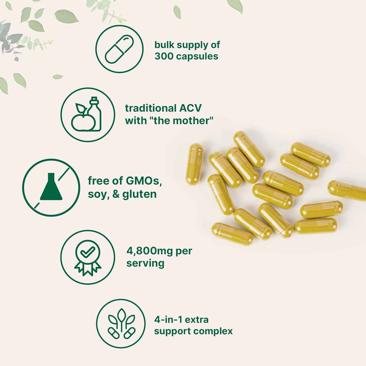 Micro Ingredients Apple Cider Vinegar Capsules | 4,800mg Per Serving, 300 Counts | 4-in-1 ACV Complex with The Mother | Ceylon Cinnamon, Cayenne Pepper & More | Immune, Digestion & Appetite Support