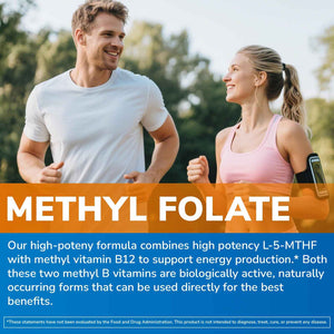 Vitalibre Methyl Folate 1000 mcg, L-5-MTHF with Methylcobalamin B12, Heart & Blood Health, Healthy Nervous System, Energy Support, Vegan, Bioactive Form, Best Absorption, 60 Capsules