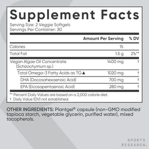 Sports Research Vegan Omega-3 Fish Oil Alternative from Algae Oil - Highest Levels of Vegan DHA & EPA Fatty Acids | Non-GMO Tested & Vegan Certified - 60 Veggie Softgels (Carrageenan Free) Sports Research buy supplements Au