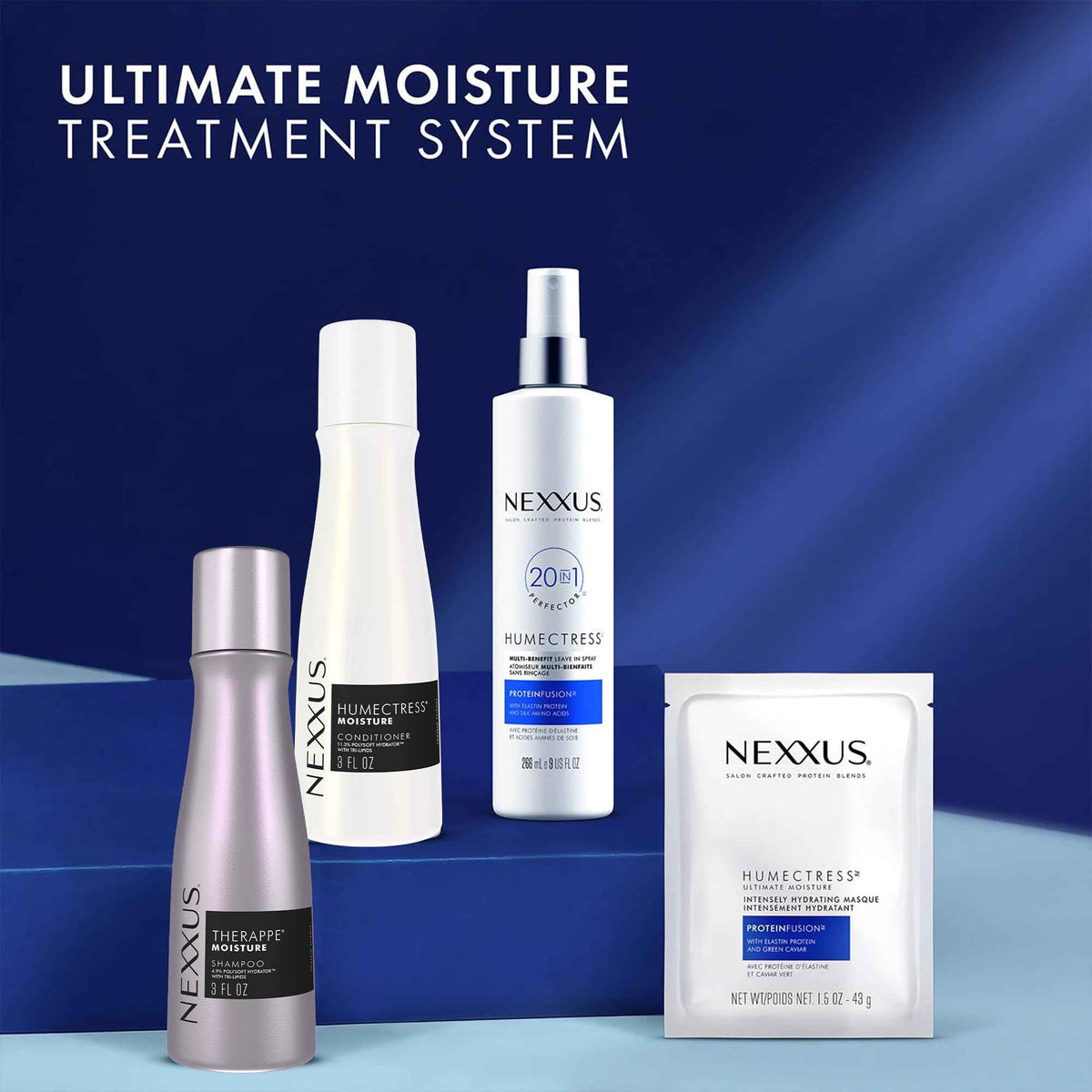 Nexxus Travel Shampoo and Conditioner, Therappe & Humectress, 3 Oz Ea | Ultimate Moisture Protein Treatment for Dry, Damaged Hair with Elastin Protein & Green Caviar | Hair Products for Women & Men