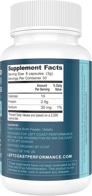 Left Coast Performance Bone Broth Capsules 180 Count + Beef Organ Complex Capsules 180 Count