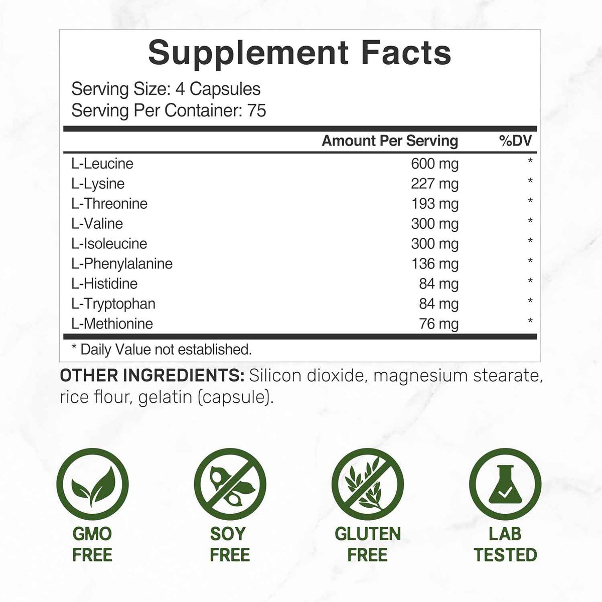 Essential Amino Acids (EAA) 2000mg Per Serving, 300 Capsules – Unflavored - 9 in 1, All BCAAs (Branched-Chain Aminos) – Lean Muscle Support & Natural Pre Workout Supplement