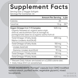 Sports Research® Vegan Omega 3-6-7-9 - 1200 mg of Multi-Spectrum Omega Fatty Acids Certified Non-GMO Formula with Sea Buckthorn & Borage Oil - 90 Veggie Softgels Sports Research buy supplements Au