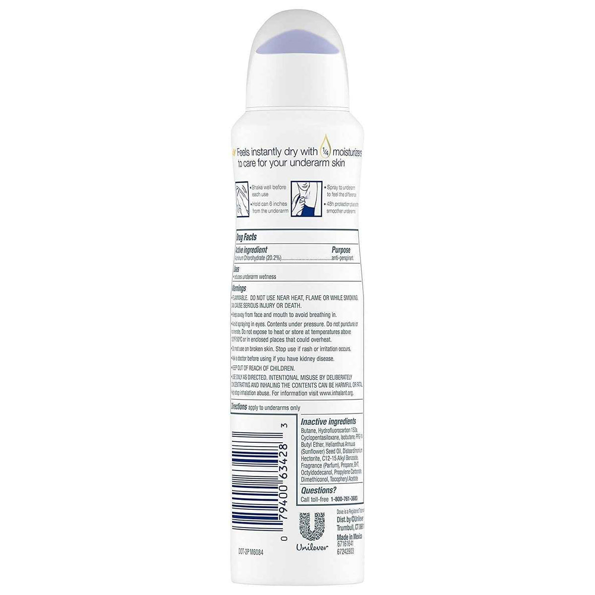 Dove Dry Spray Antiperspirant - Invisible - Sheer Fresh - Net Wt. 3.8 OZ (107 g) Per Can - Pack of 3 Cans