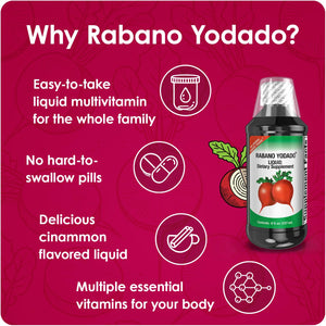 Rabano Yodado Ionized Radish Dietary Liquid Supplement with Iodine, Vitamin B1, B6 & B12, Wellness & Digestive Support, Helps Maintain Natural Energy & Nutrient Balance, 8 Fl Oz, Pack of 1 Rabano YodadoBuy Supplements Australia