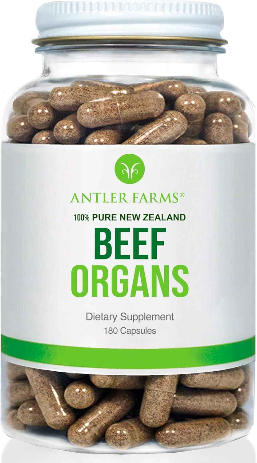 Antler Farms New Zealand Beef Organs - Heart Liver Kidney, 180 Ct, 400mg | 100% Pure Grass Fed Beef Organ Supplement, Cold Processed, Pure and Clean rBGH Free, No Fillers or Additives