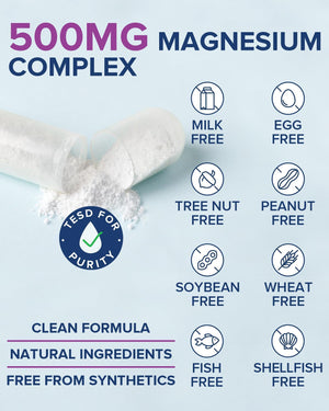 Terranics 5-in-1 Magnesium Complex Supplement 500mg - 5 Forms High Absorption Magnesium Glycinate Citrate Malate Aspartate Gluconate for Sleep Heart Health - Non-GMO 120 Vegan Capsules Terranics buy supplements Au