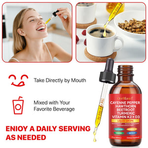Cayenne Pepper Drops Supplement Liquid, Blend of Hawthorn Berry, Beetroot, Turmeric, VIT K2+D3, Daily Health Boost (2oz) REVIGLAM buy supplements Au