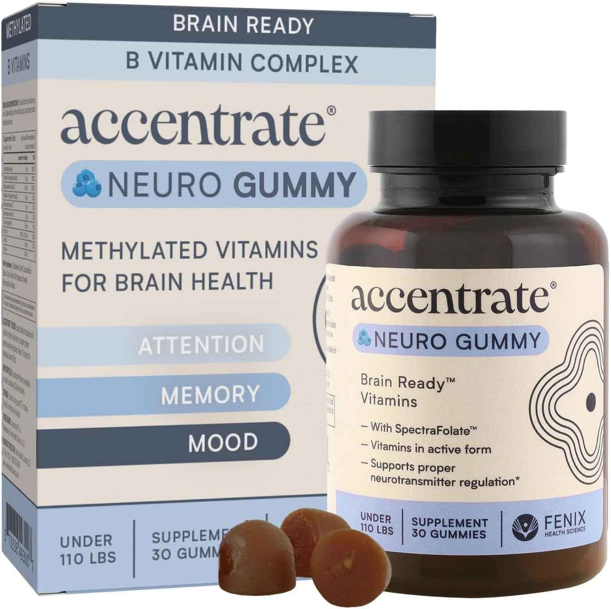 Accentrate Neuro Gummy for Kids | Supports Attention & Mood | Folinic Acid & Methylfolate | Complete Vitamin B Complex with SpectraFolate™ | MTHFR Supplement | No Artificial Ingredients | 30 Gummies