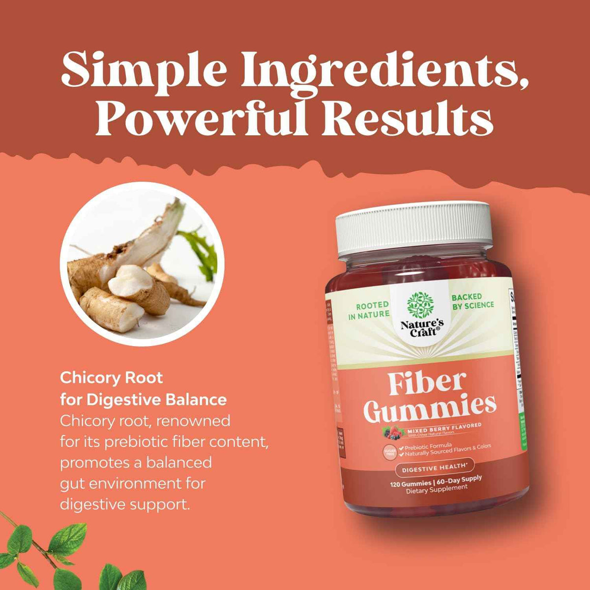 Fiber Gummies for Adults - Chicory Root Supplement with Prebiotic Support for Gut & Digestive Health - Soluble Digestion Capsules for Stomach Regulation & Immune Aid - Sugar Free & Vegan - 120 Count