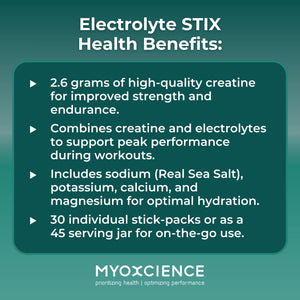 MYOXCIENCE Electrolyte STIX | Creatine Electrolyte Powder | Recovery from Exercise & Muscle Development w/Real Salt (Unflavored) (Jar 45 ct) MYOXCIENCE buy supplements Au