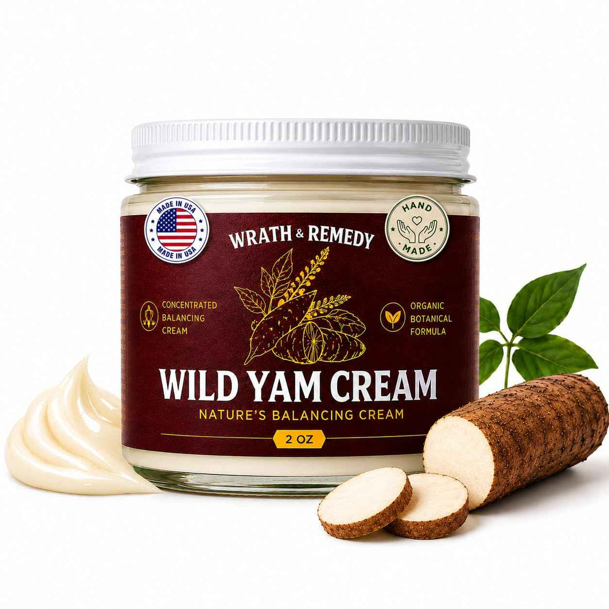 Wild Yam Cream for Hormone Balance — Perimenopause, Menopause & PMS (2 OZ) | US-Made, Fast-Absorbing, Silky-Smooth Feel, Whole Wild Yam Root Cream, Clean Ingredients, Daily Use & For All Skin Types