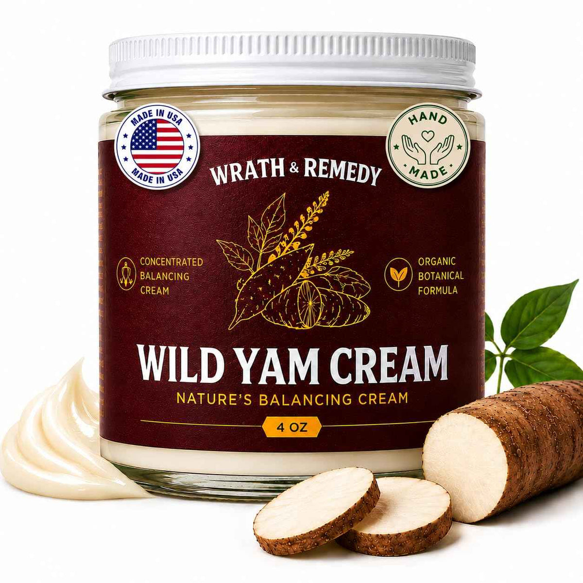 Wild Yam Cream for Hormone Balance — Perimenopause, Menopause & PMS (2 OZ) | US-Made, Fast-Absorbing, Silky-Smooth Feel, Whole Wild Yam Root Cream, Clean Ingredients, Daily Use & For All Skin Types