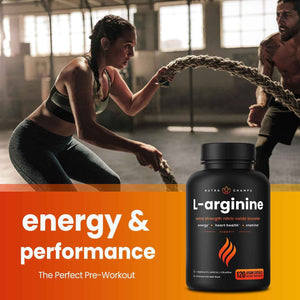 NutraChamps L-Arginine Supplement 1000mg + L-Citrulline 250mg & Beet Root – Nitric Oxide Booster for Heart Health, Energy & Stamina – Extra Strength Amino Acid Complex – 120 Vegan Capsules