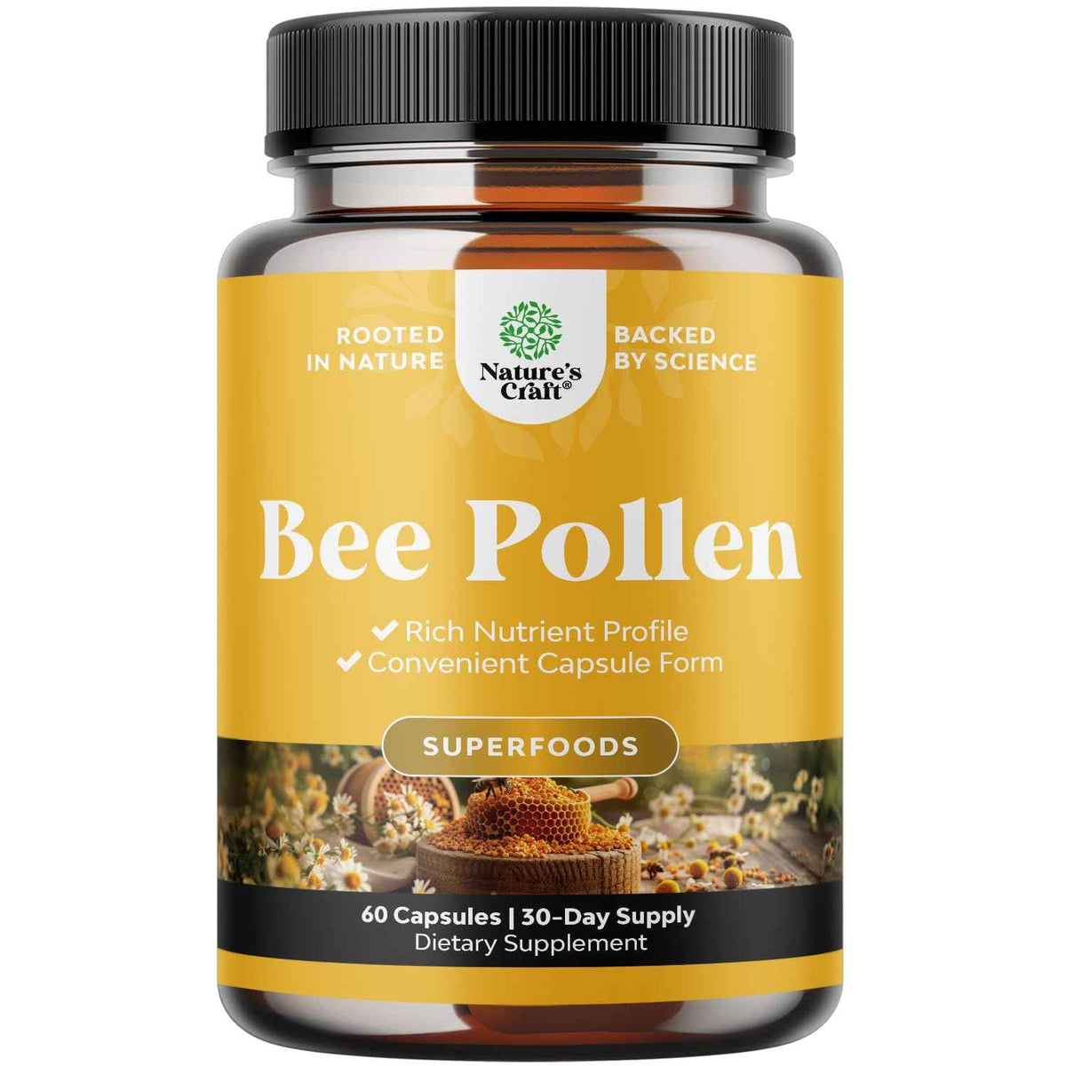 Bee Pollen Pills for Breast Growth 60 Ct - Bee Pollen Supplement 1000mg Serving with Naturally Occurring B Vitamins Minerals & Enzymes - Breast Support Supplement - Vegetarian Non-GMO & Gluten Free