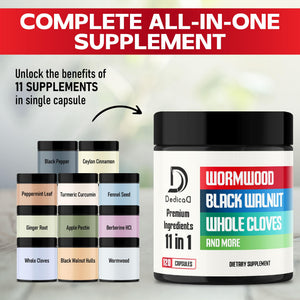 DEDICAD Wormwood Supplement - 120 Capsules Extracted from Black Walnut, Cloves, Turmeric, Apple, Berberine HCl & More - 11 Ingredients Combined for Immune System - 2-Month Supply DEDICAD buy supplements Au
