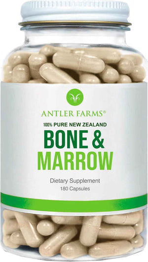 Antler Farms New Zealand Bone & Marrow - Grass Fed, 750mg, 180 Capsules | 100% Pure, Pasture Raised Whole Bone Extract, Healthy Essential Fats, Stem Cells, Collagen, Calcium, Phosphorus and Minerals