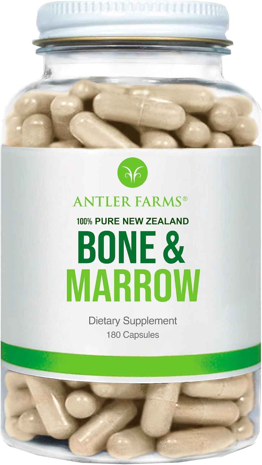 Antler Farms New Zealand Bone & Marrow - Grass Fed, 750mg, 180 Capsules | 100% Pure, Pasture Raised Whole Bone Extract, Healthy Essential Fats, Stem Cells, Collagen, Calcium, Phosphorus and Minerals