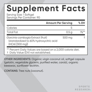 Sports Research Garcinia Cambogia Extract (60% HCA) with Extra Virgin Organic Coconut Oil | Non-GMO, Soy & Gluten Free (90 Liquid Softgels) Sports Research buy supplements Au