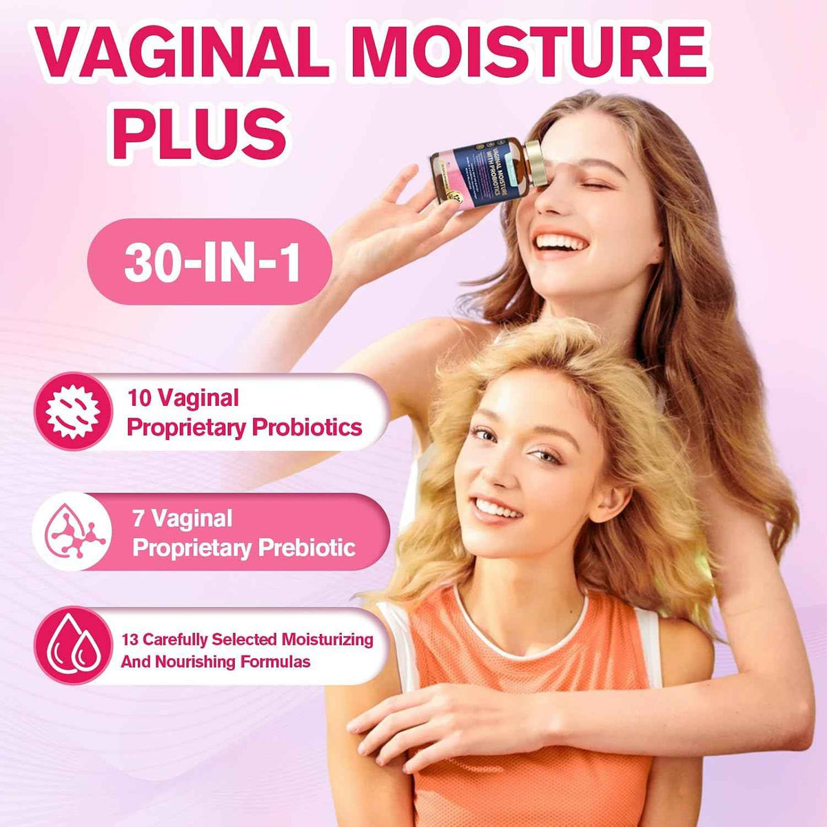 Vaginal Probiotics for Women Vaginal Moisturizer, pH, Odor, Flora, Hormones, Comfort, Mood & Relaxation, 30-in-1 Vaginal Moisture Plus with Slippery Elm Bark, Hyaluronic Acid, Fenugreek - 120 Caps