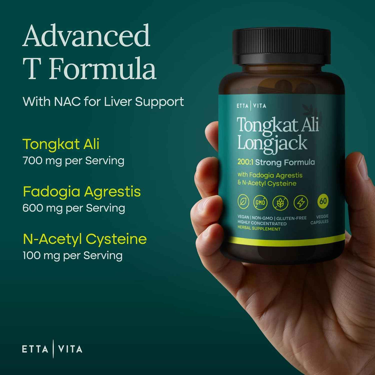 Testosterone Booster for Men with Tongkat Ali & Fadogia Agrestis [200:1 Longjack] - Lean Muscle Recovery for Men and Women, Hormonal Balance with NAC Liver Support, Detox & Cleanse, 60ct (Made in USA)